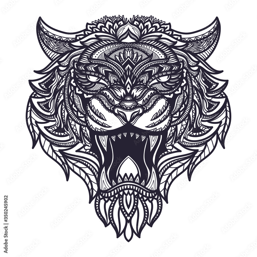 Hand drawn doodle zentangle tiger head illustration