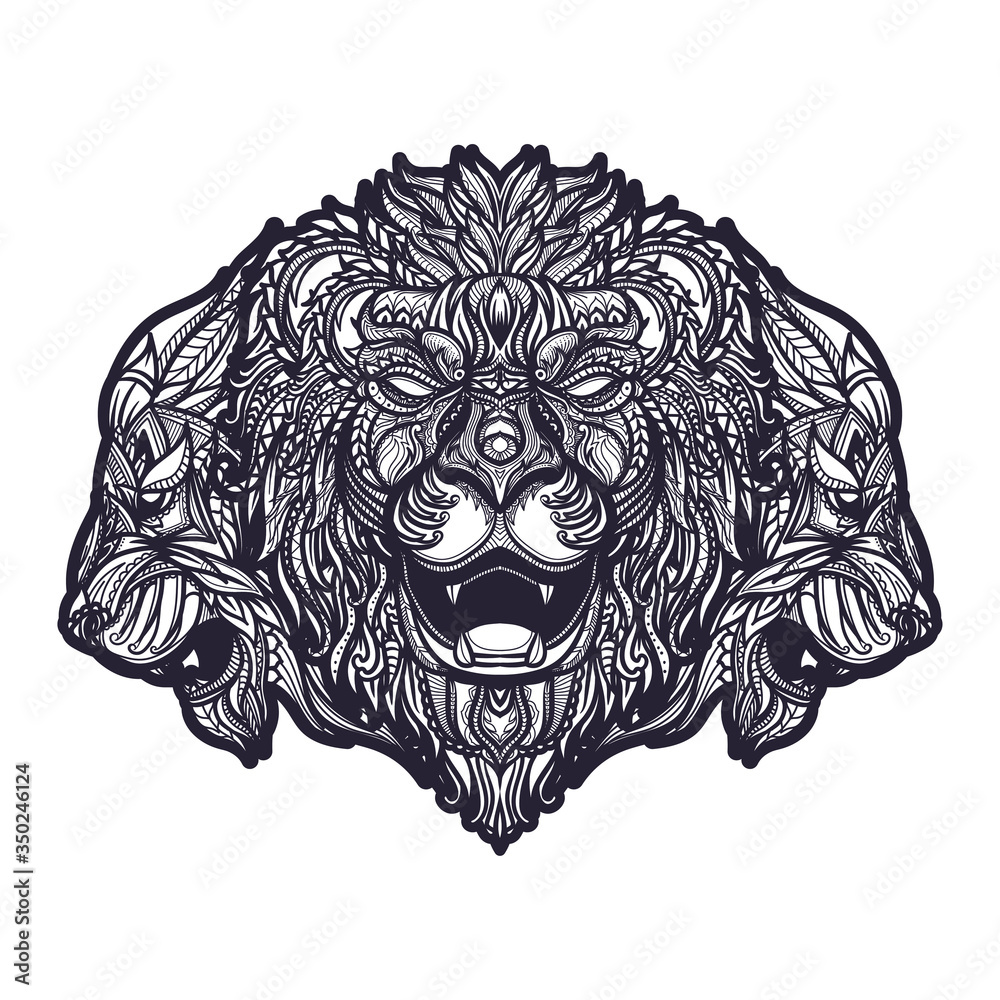 Hand drawn doodle zentangle 3 lions head illustration