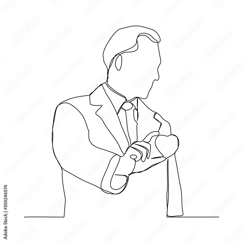 Continuous line drawing of man doctor holding heart on palm hand. Vector illustration