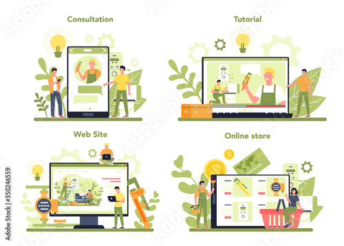 Plumbing online service or platform on differernt device concept set.