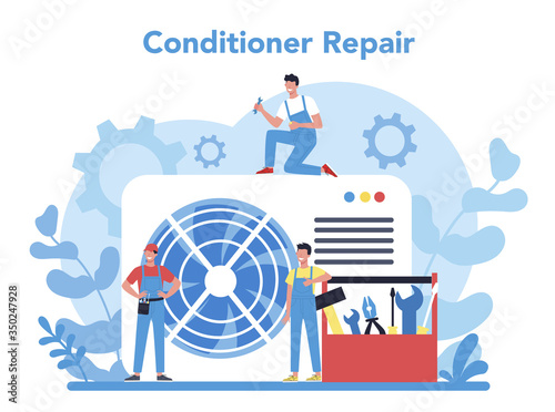 Air conditioning repair and instalation service concept. Repairman