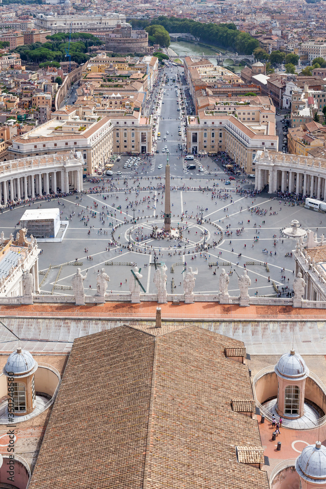 ROME, ITALY - 2014 AUGUST 19. Panoramic aerial view of St Peter's square in Vatican.
