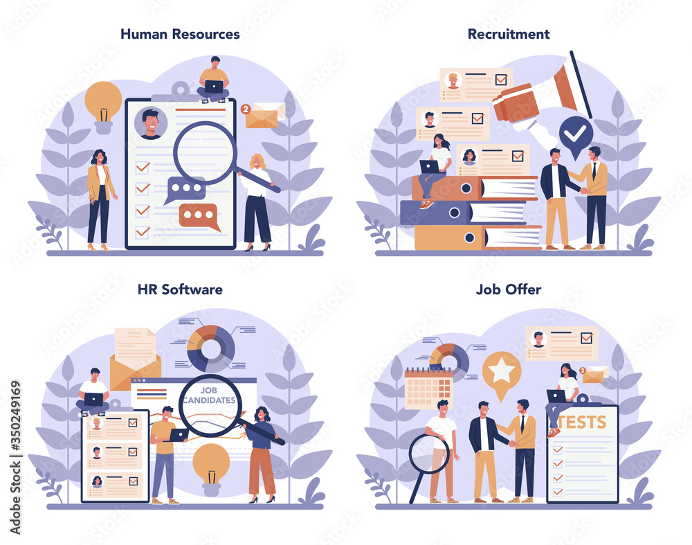 Obraz premium Human resources concept set. Idea of recruitment and job management.