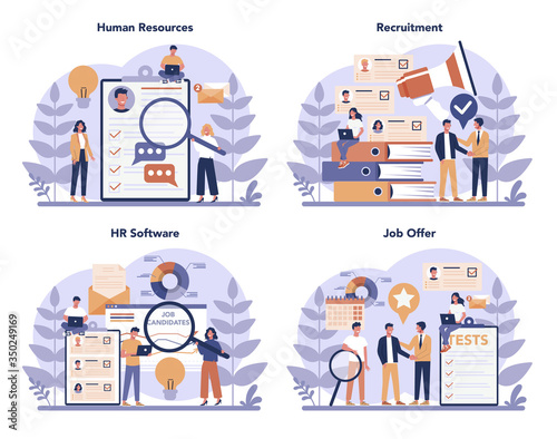 Human resources concept set. Idea of recruitment and job management.