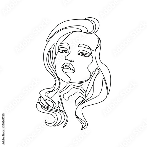 Woman abstract portrait  continuous line drawing  face of the girl is a single line on a white background   Vector illustration. Tattoo  print and logo design for a spa or beauty salon. Line art.