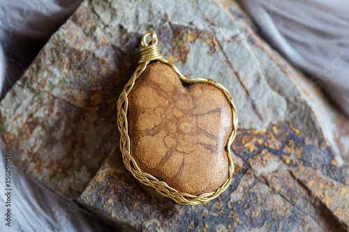 Beautiful ayahiasca root pendant on rocky background photo