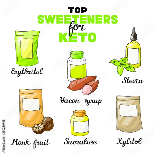 Vector illustration with different sorts of sweeteners for dieting