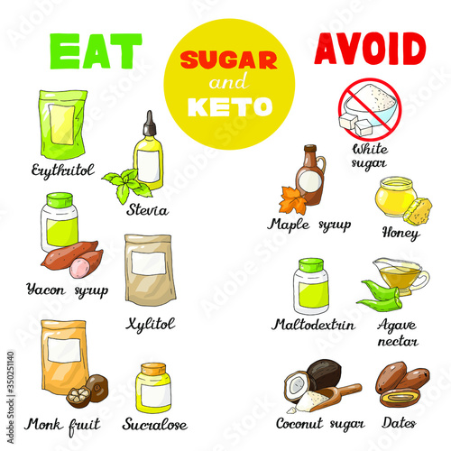 Vector illustration with different sorts of sweeteners for dieting