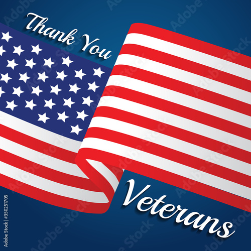 11th November - Veterans Day. Honoring all who served. Vector banner design template with American flag and text on dark blue background.