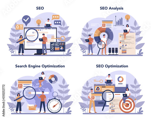 SEO concept set. Idea of search engine optimization for website
