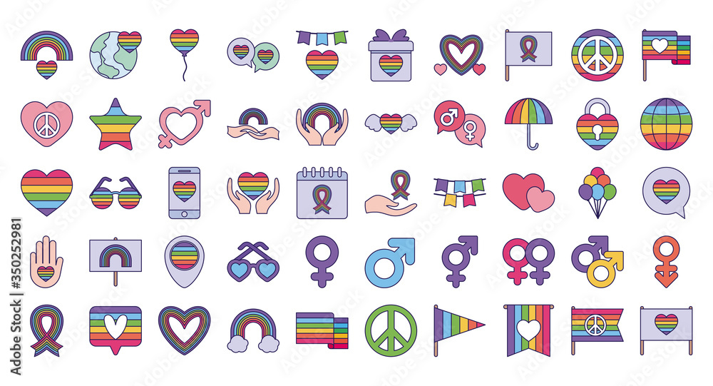 Pride day and lgtbi fill style icon set vector design Pride day and lgtbi fill style icon set vector design