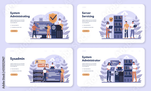 System administrator web banner or landing page set. People