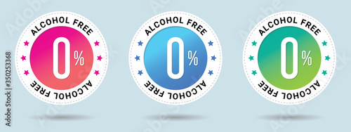 Alcohol Free stamp vector illustration. Vector certificate icon. Set of 3 beautiful color gradients. Vector combination for certificate in flat style.