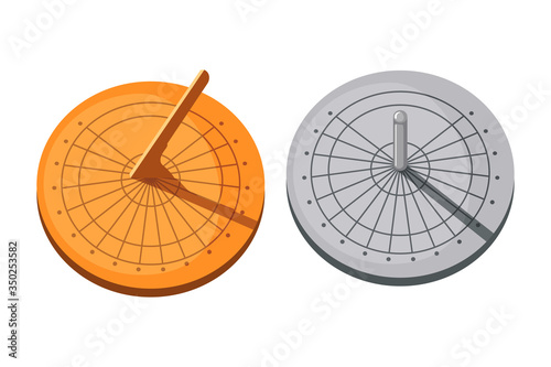 Vector set of Sundial icons in flat style isolated on a white background.