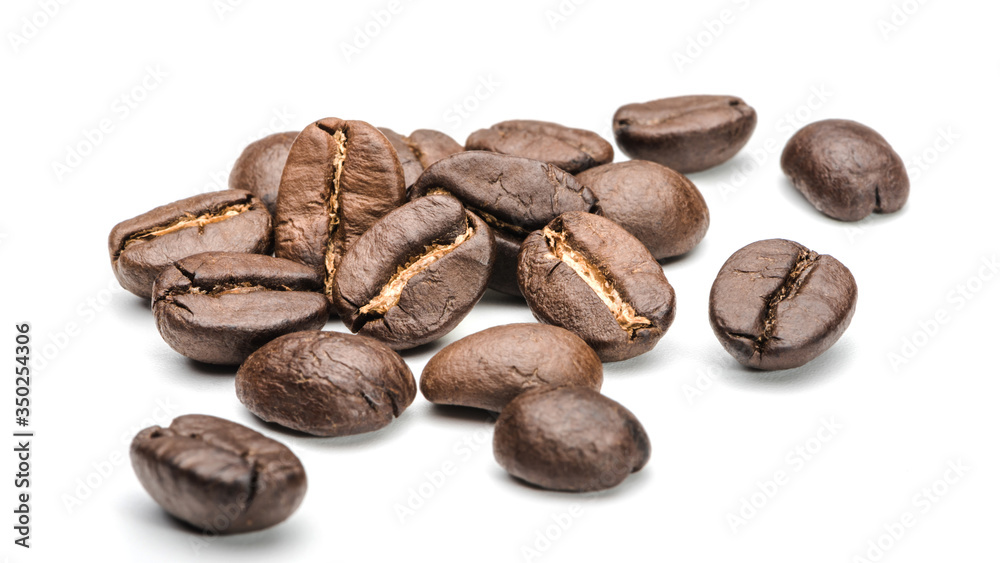 Set of fresh roasted coffee beans isolated on white background. .Coffee beans close up, Espresso dark Set of fresh roasted coffee beans isolated on white background. .Coffee beans close up, Espresso dark