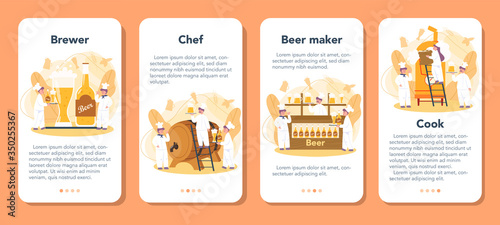 Brewery mobile application banner set. Craft beer production, brewing