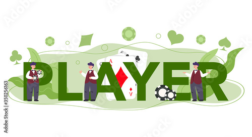 Casino player typographic header concept. Dealer in casino near