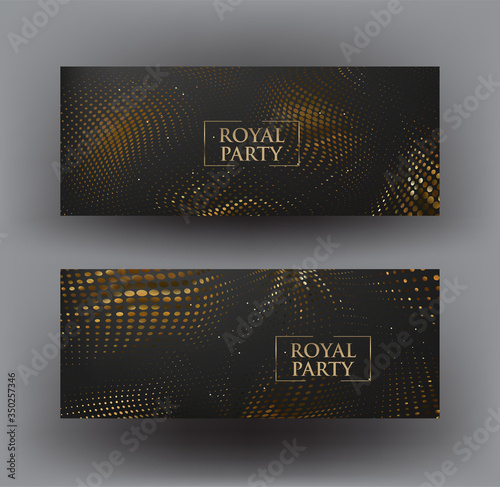Vip invitation horizontal cards with wavy halftone effect. Vector illustration