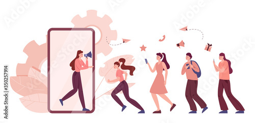 Referral program concept. Woman advertising a program.