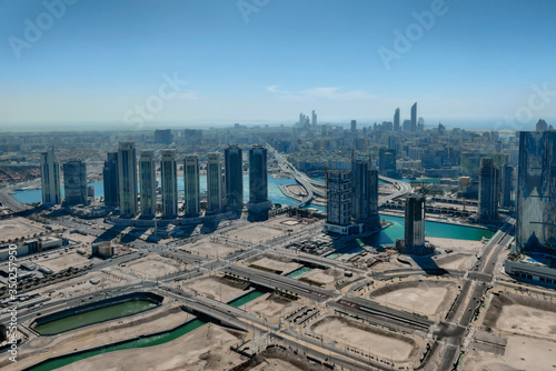 Aerial (drone) shot of Abu Dhabi city skyline and famous skyscrapers - Big city