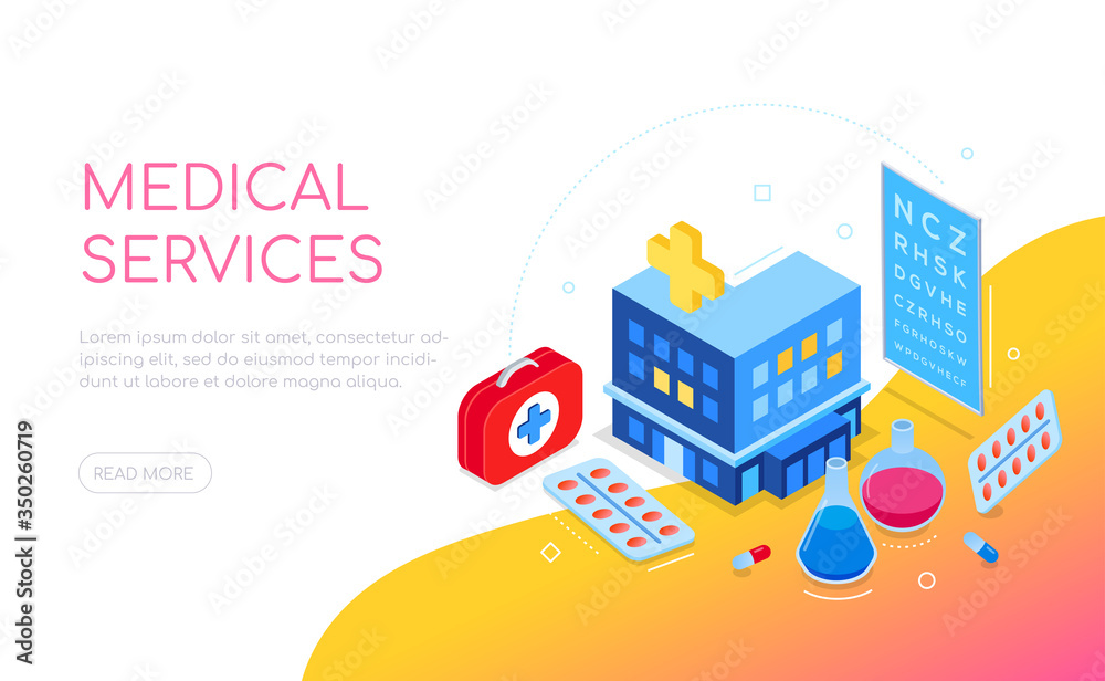 Medical services - modern colorful isometric web banner