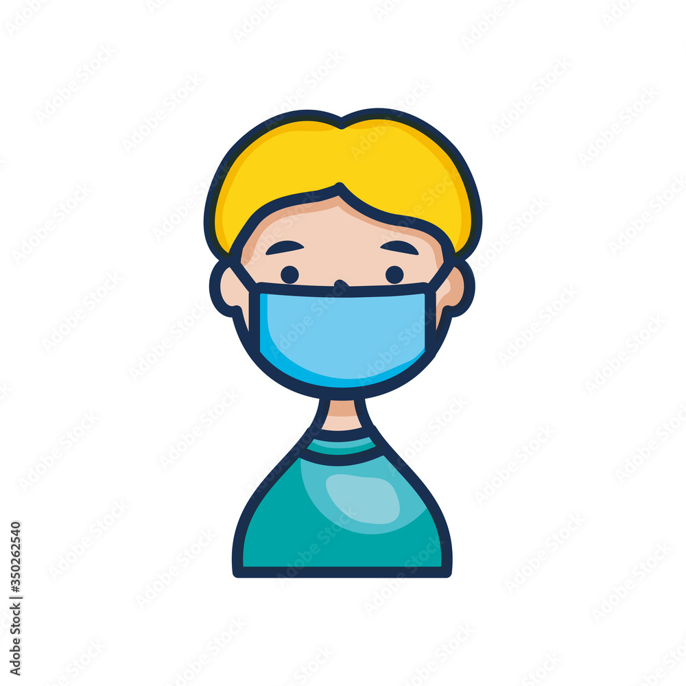 cartoon man with mouth mask icon, line color style