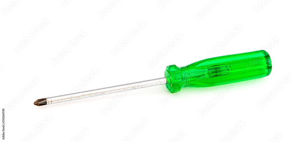 Screwdriver on a white background Your own home repair and renovation tool. Develop engineering knowledge White background. Screwdriver on a white background Your own home repair and renovation tool. Develop engineering knowledge White background.