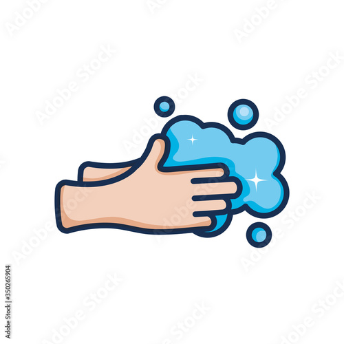 handwashing with soapy water, line color style