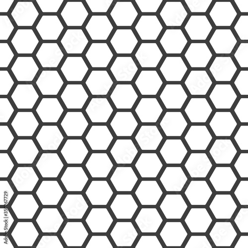 Honeycomb pattern. Seamless honey combs background. Vector hexagon texture. Black and white bee honeycombs. Illustration in flat style. EPS 10.