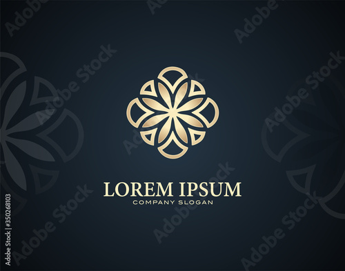 Modern and Luxury Plumeria Flower design logo or icon template with gold color effects