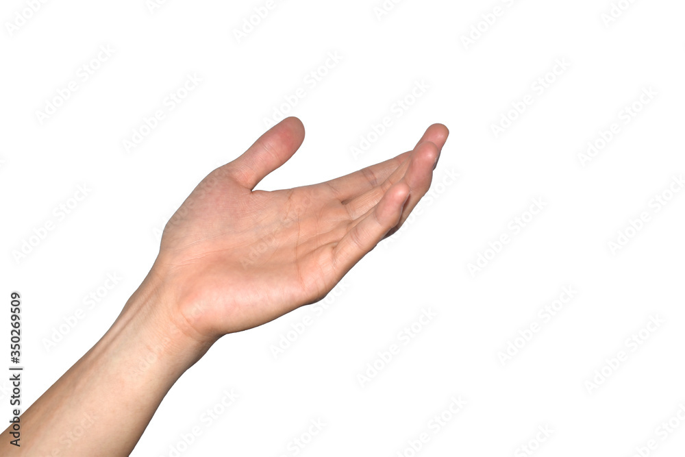Man open the palm of the right hand isolated on white background. Man open the palm of the right hand isolated on white background.