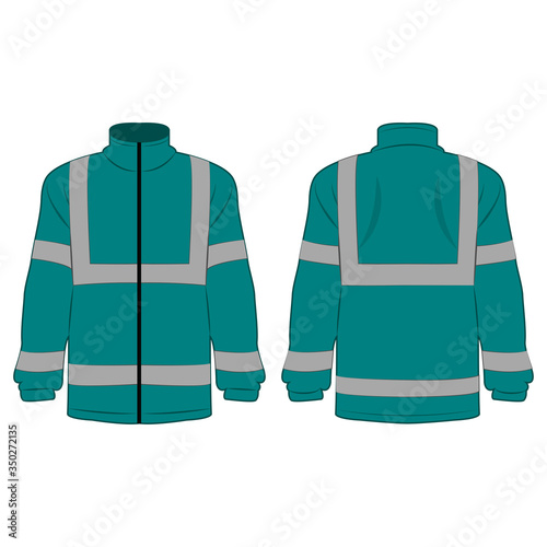 teal color high visibility fleece outdoor jacket isolated vector on the white background