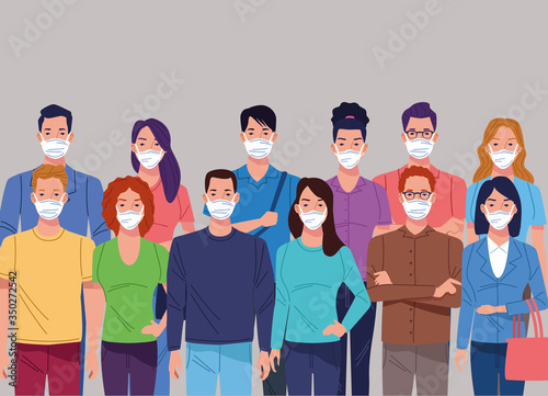 crowd of people using face mask for corona virus
