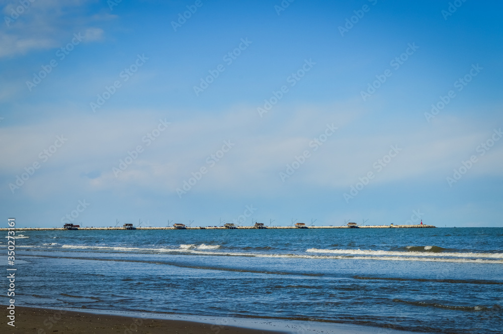 Adriatic sea seen from Chioggia, town in venetian lagoon. Veneto, Italy, Europe.