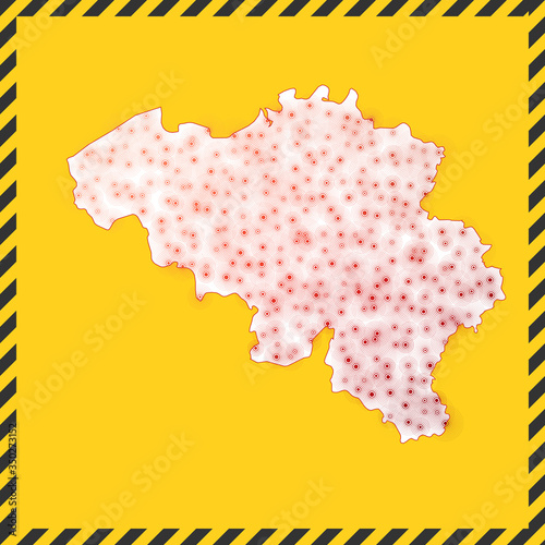 Belgium closed - virus danger sign. Lockdown country icon. Black striped border around map with virus spread concept. Vector illustration.