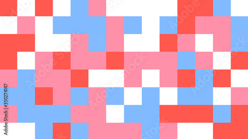 Abstract geometric background with red, pink, blue and white polygons.