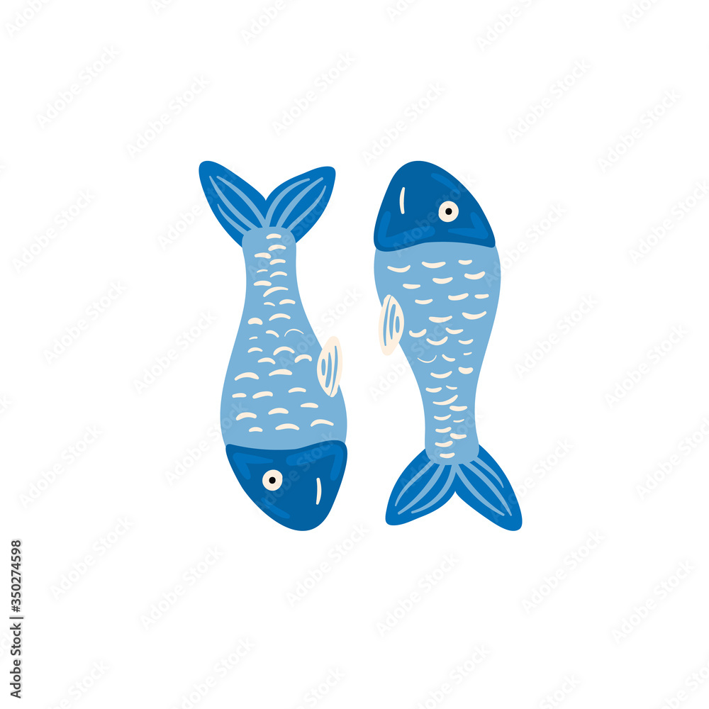 Beer Fish. Vector illustration in doodle style. Isolated on a white background. Party celebration in a pub.