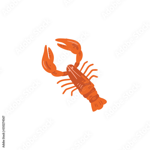 Crayfish Beer snack. Vector illustration in doodle style. Isolated on a white background. Party celebration in a pub.