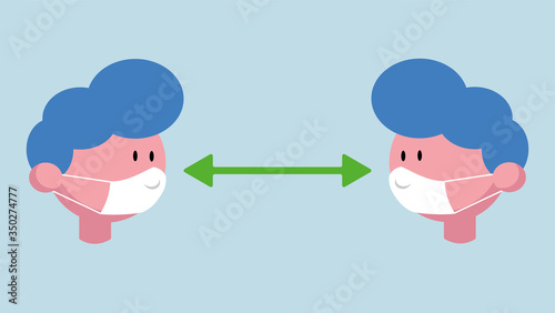 Social Distancing. People keeping distance for infection risk and disease, wearing a surgical protective medical mask for prevent virus Covid-19.Corona virus.