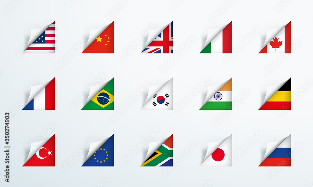 World Flags Peel Back Paper Corner 3d Vector Set