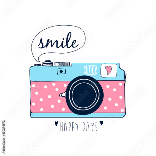 Camera print design with slogan. Vector illustration design for fashion fabrics, textile graphics, prints.	