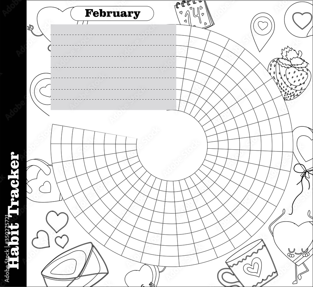 Habit tracker is empty. Bullet magazine template. Monthly planner. Vector illustration. Organizer for printing, diary, planner for important purposes.Bullet jurnal.