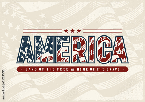 Vintage America Typography Logo. Editable EPS10 vector illustration in woodcut style with clipping mask and transparency. photo