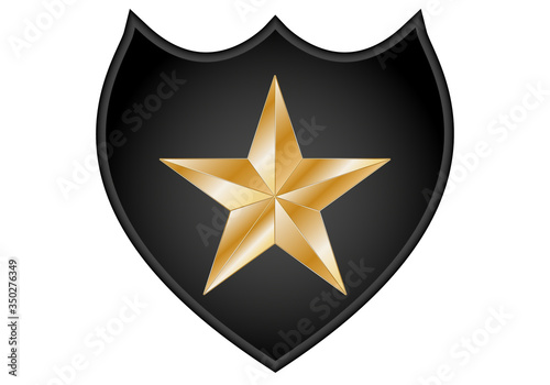 Placa negra con estrella dorada de policia.