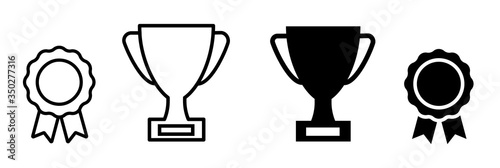 Cup and medal icons. Set of cups and medals. Vector illustration