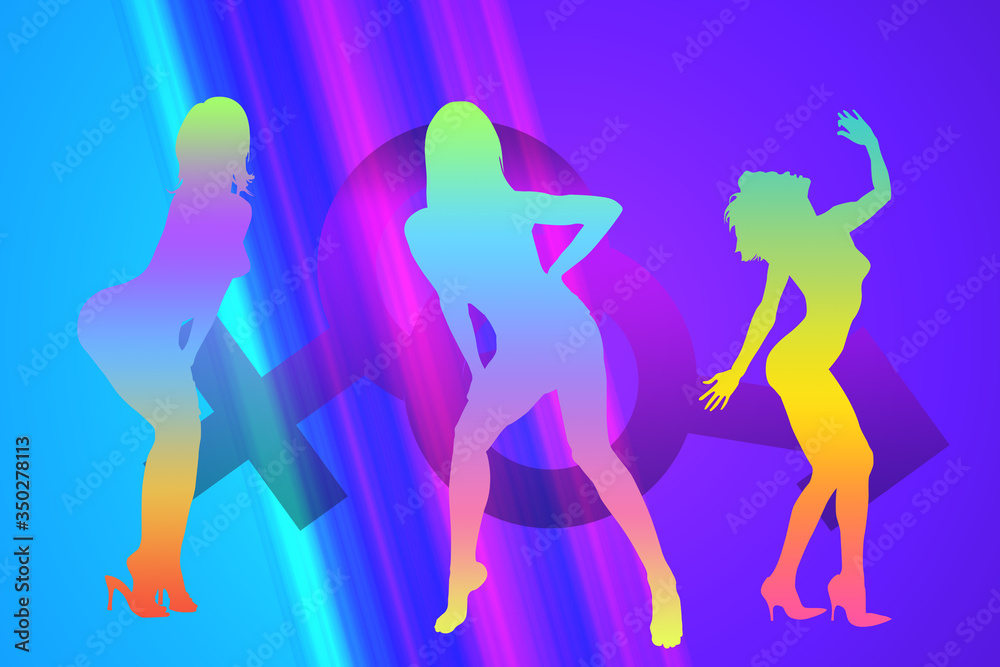 illustration of dancing girls dancing, illustration of people dancing in the nightclub, silhouette of a dancing womans