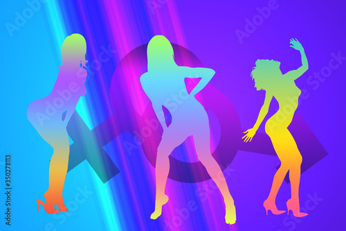 illustration of dancing girls dancing, illustration of people dancing in the nightclub, silhouette of a dancing womans