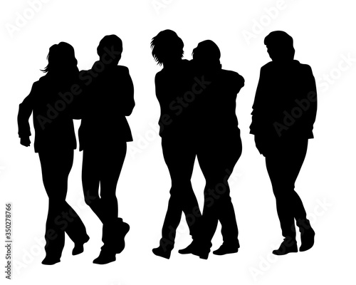 Man and women walking on street. Isolated silhouette on a white background