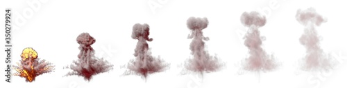 Fotografie a lot images of huge bomb explosion mushroom cloud with fire and fume isolated o