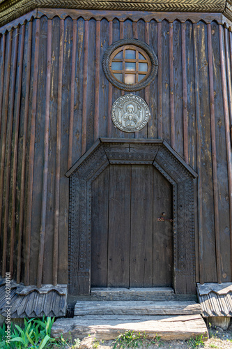 Old wood church in Vytachiv, Ukraine on May 3, 2020. photo